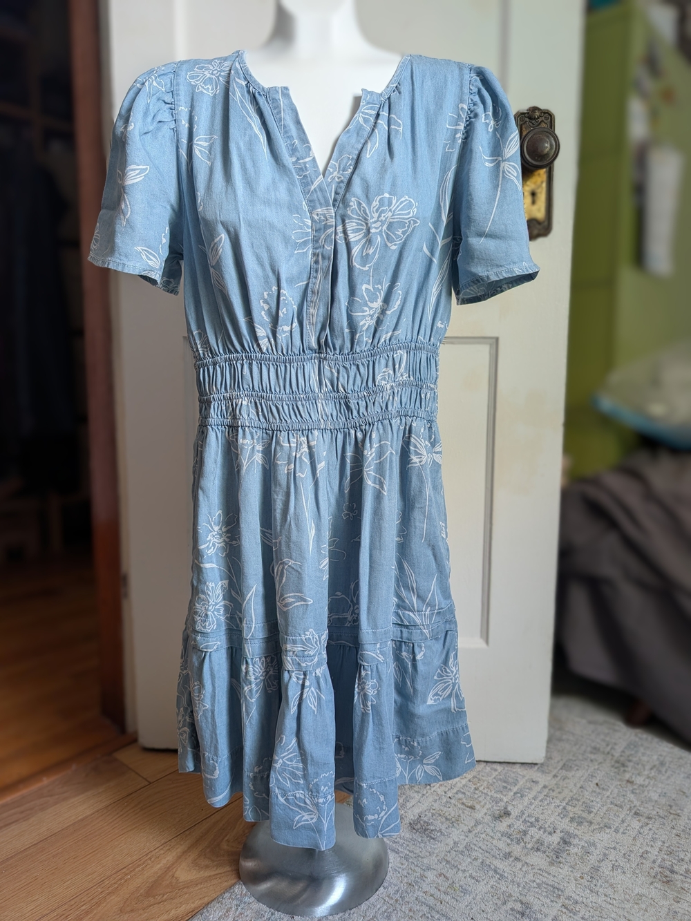 Light Blue Floral Smocked Waist Sundress